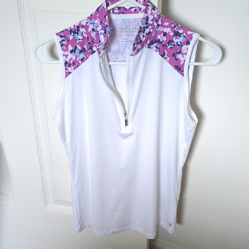 Izod White and Pink Sleeveless Polo Tank Top